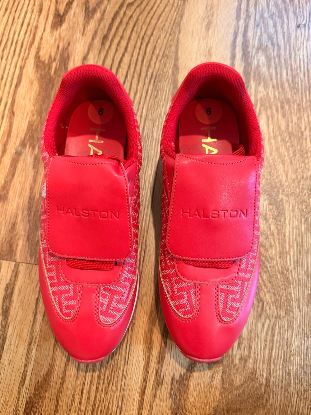 Women’s New Halston Heritage Red Monogram Sneakers - size 6
